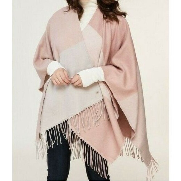 Soia & Kyo Accessories - Soia & Kyo Yadira Woven Scarfigan Shawl Poncho Fringe Color Block Tan Blush OS